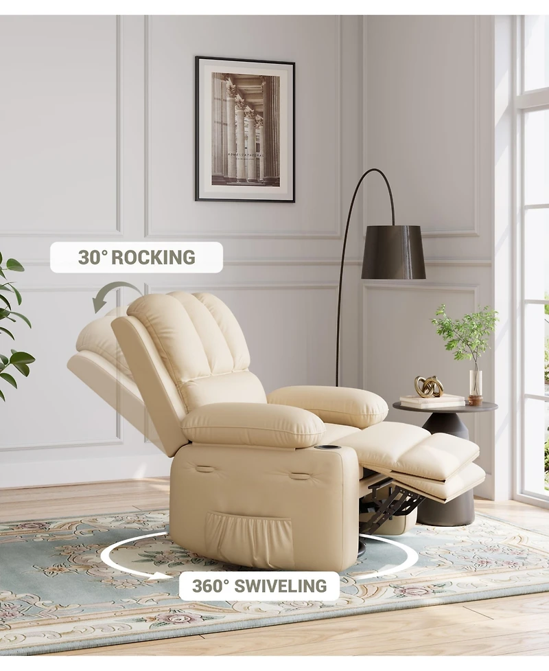 homfan Faux Leather Extra-Wide Manual Recliner Chair with Cup Holders, 26.8" Seat