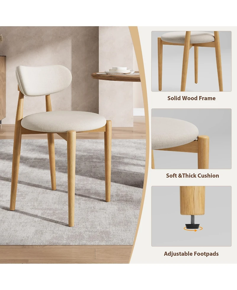 homfan Wooden Dining Chairs Set of 4,Modern Fabric Upholstered Kitchen Chairs with Wood Legs, Farmhouse Side Chairs for Dining Room Kitchen Vanity
