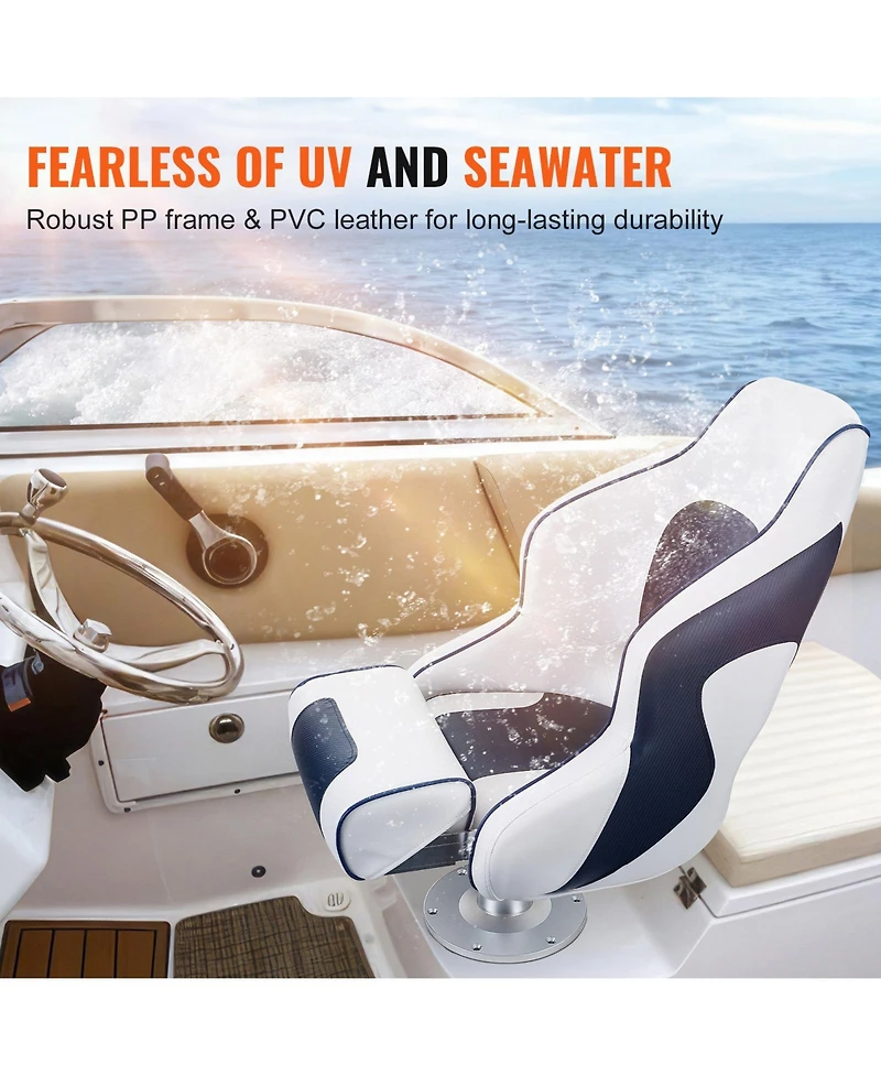 Sevorley Captain Bucket Boat Seat with Flip-Up Bolster and High Back