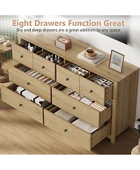 homfan Modern 8 Drawer Bedside Table, Spacious Wooden Storage Chest for Bedroom or Home Office, Elegant Design, Large Capacity