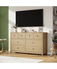 homfan Modern 8 Drawer Bedside Table, Spacious Wooden Storage Chest for Bedroom or Home Office, Elegant Design, Large Capacity