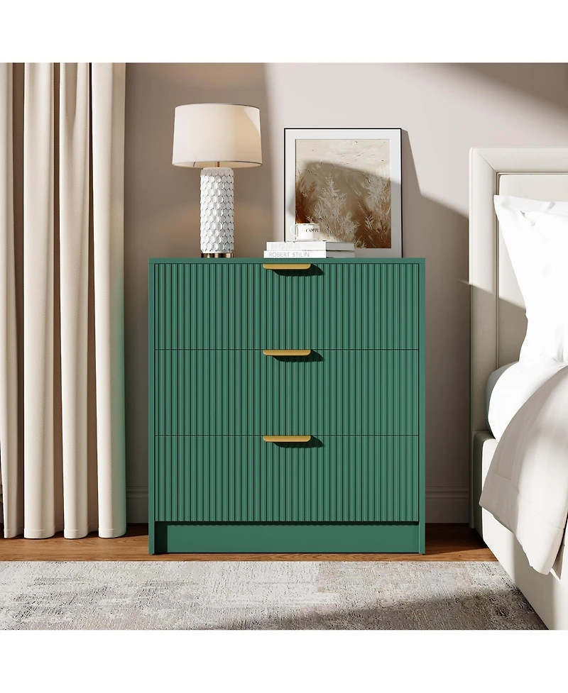 homfan 30" Tall 3 Drawer Fluted Chest with Metal Handles, Modern Multi-Function Organizer for Bedroom, Living Room, Entryway, Hallway