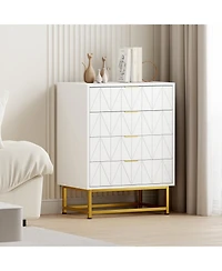 homfan Modern Wide Storage 4 Drawer Dresser Chest, Sturdy Wood Cabinet with Metal Legs, Bedroom and Living Room Furniture, Tall Organizer for Hallway
