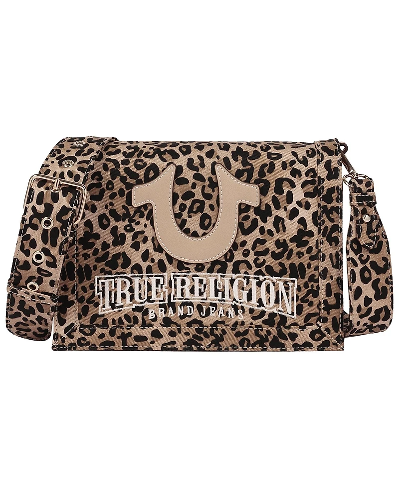 True Religion Women's Bling Logo Leopard Messenger Bag
