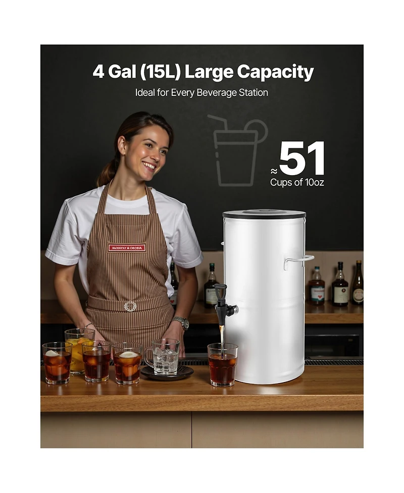 Sevorley Stainless Steel Beverage Dispenser, 4 Gal Iced Tea Dispenser with Spigot and Handle