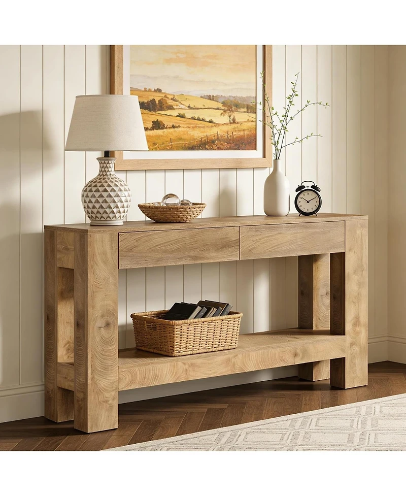 Tribesigns 63-Inch Console Table with 2 Hidden Drawers, Farmhouse Wooden Sofa Table with Storage Shelf for Living Room, Entryway, Hallway, Entrance