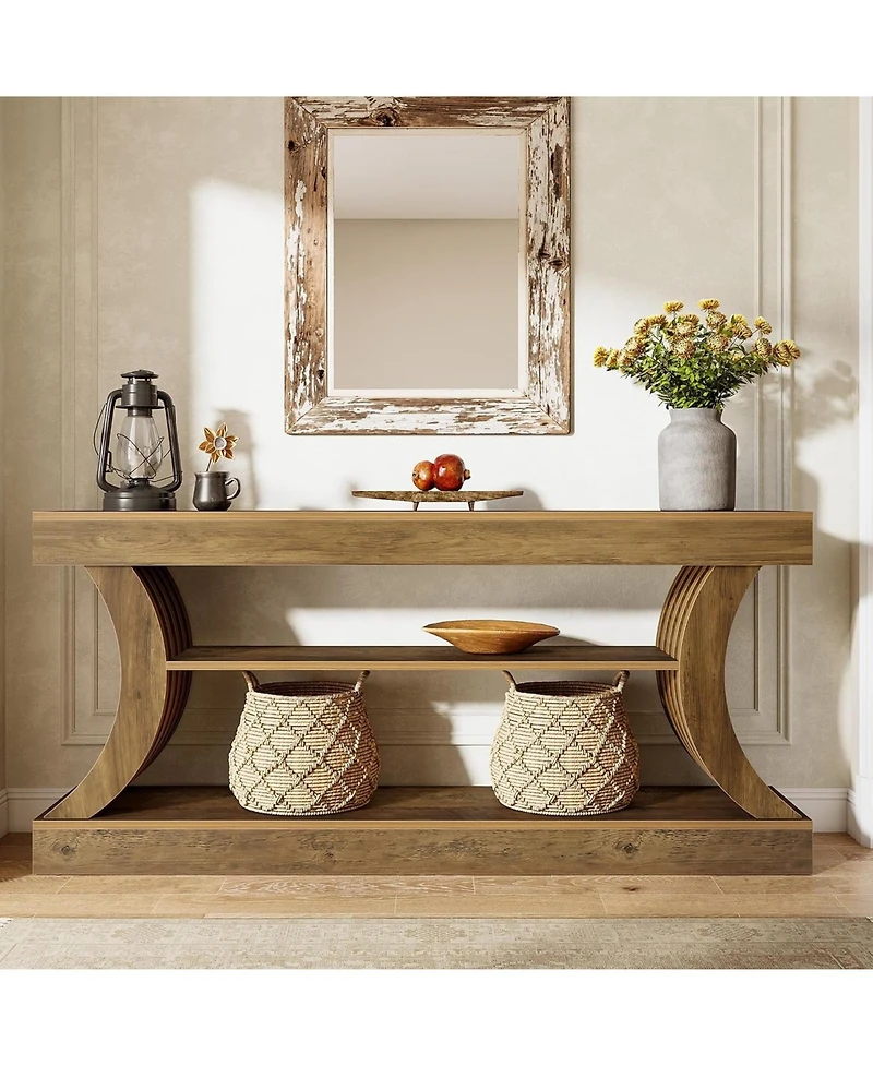 Tribesigns 70.9" Long Farmhouse Entryway Console Table: 3-tier wooden couch table with storage.For entry, hallway,foyer,living room.