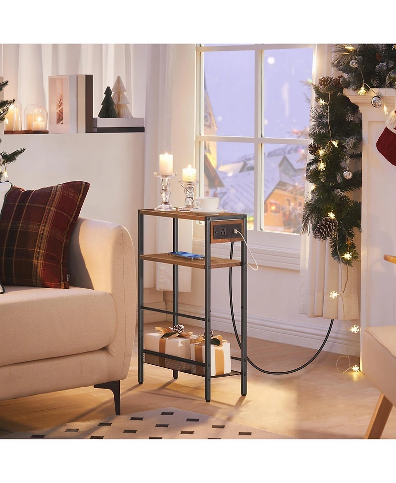 Slickblue Compact Side Table with Charging Station for Living Room or Bedroom