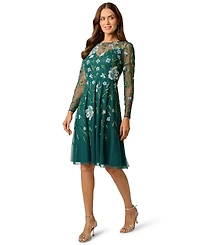 Adrianna Papell Women's Crewneck Beaded Mesh Mini Dress