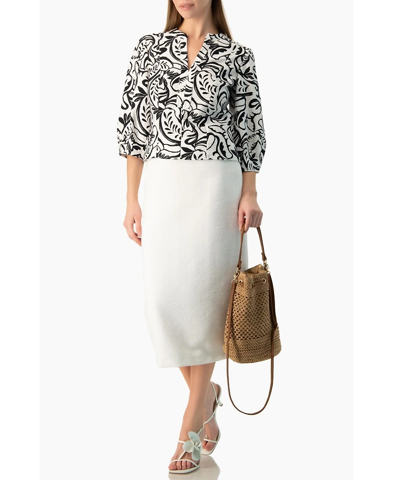 Ivonne Women's Graphic Brushstroke Floral Woven V-Neck Blouse