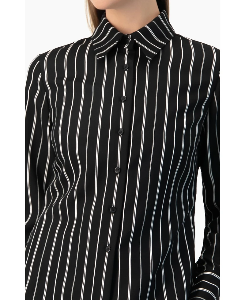 Ivonne Women's Pinstripe Fitted Long-Sleeve Button-Front Shirt
