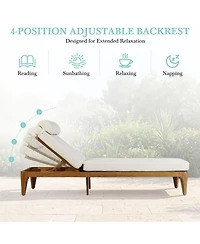 Asagikoiai Set of 2 Acacia Wood Outdoor Chaise Lounges, 4-Position Recliner with Cushions