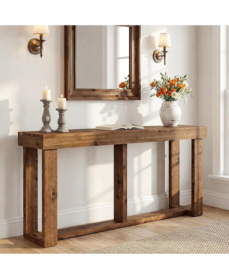 Tribesigns 63-Inch Solid Wood Console Table, Farmhouse Entryway Table with Storage, Narrow Skinny Sofa Table