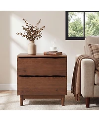 Tribesigns 2-Drawer Live-Edge Solid Wood Nightstand, Mid-Century Modern Bedside Table with Storage, End Table