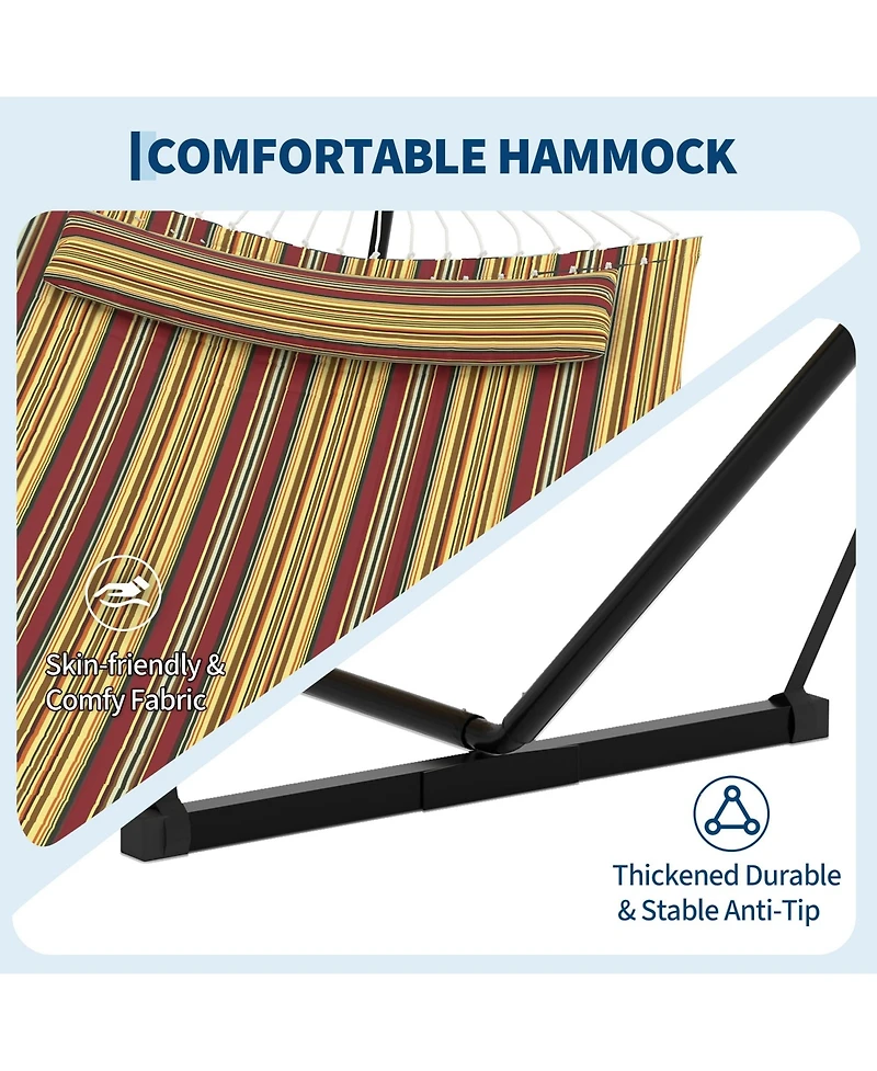 homfan Stripe Double Hammock Set – 450LBS, Freestanding with Pillows and Balance Rope for Patio or Yard