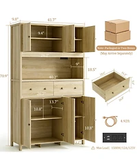 homfan 71" H Pantry Cabinet with Charging Station, Tall Kitchen Storage Countertop, Modern Hutch Drawers for Living Room, Dining Room