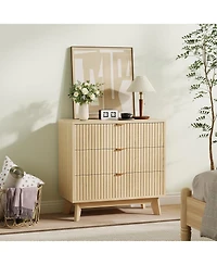 homfan Modern Set of 2 Chests of Drawers, 3 Drawers, Fluted Sides, Mid-Century Style, Made of Wood, Ideal for Living Room, Bedroom or Hallway