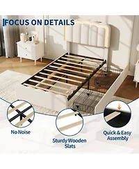 homfan Twin Size Upholstered Platform Bed Frame with Led Lights, Adjustable Headboard, 2 Storage Drawers, No Box Spring Needed, Easy Assembly