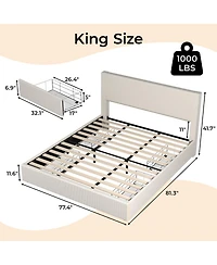 homfan Platform Bed Frame with 4 Storage Drawers, Corduroy Channel Tufted Headboard Bed Frame with Strong Wooden Slat Support, No Box Spring Needed
