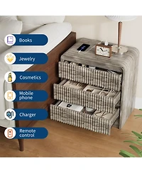 homfan 23.6-Inch Fluted Nightstand with Charging Station and 3 Drawers