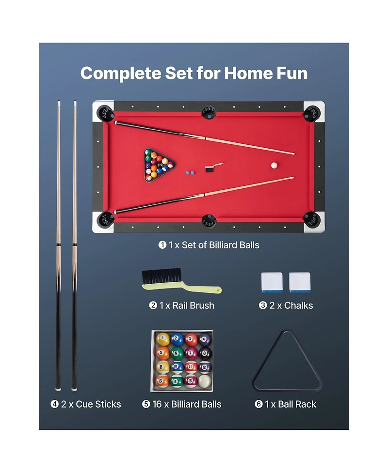 Sevorley 6 ft Portable Pool Table Set with Balls, Cues, Rack and Chalk