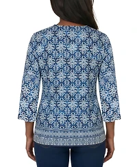 Alfred Dunner Women's Batik Tile Square Neck Top