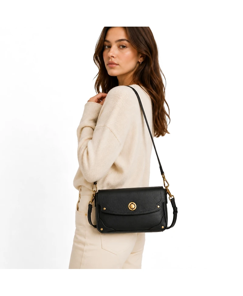 Susu Women's Mila Leather Shoulder Bag Convertible Crossbody Purse with Gold Hardware