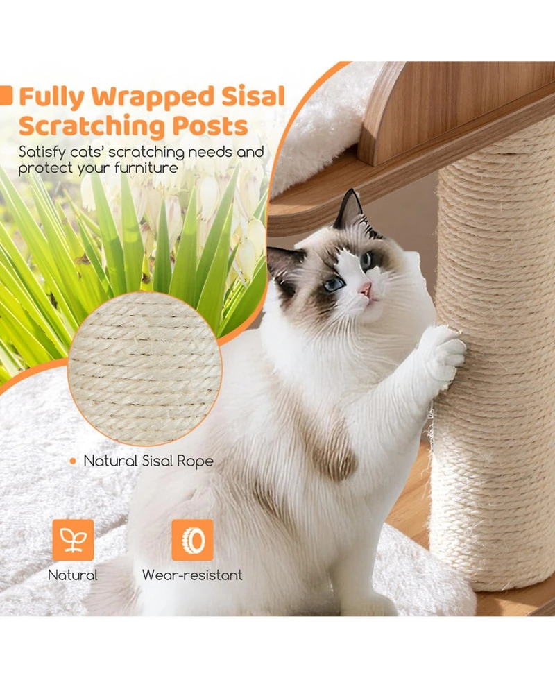 Hongge 48 Inch Wooden Cat Tree with 2-Floor Condo Cat-Head Perch and Sisal Posts