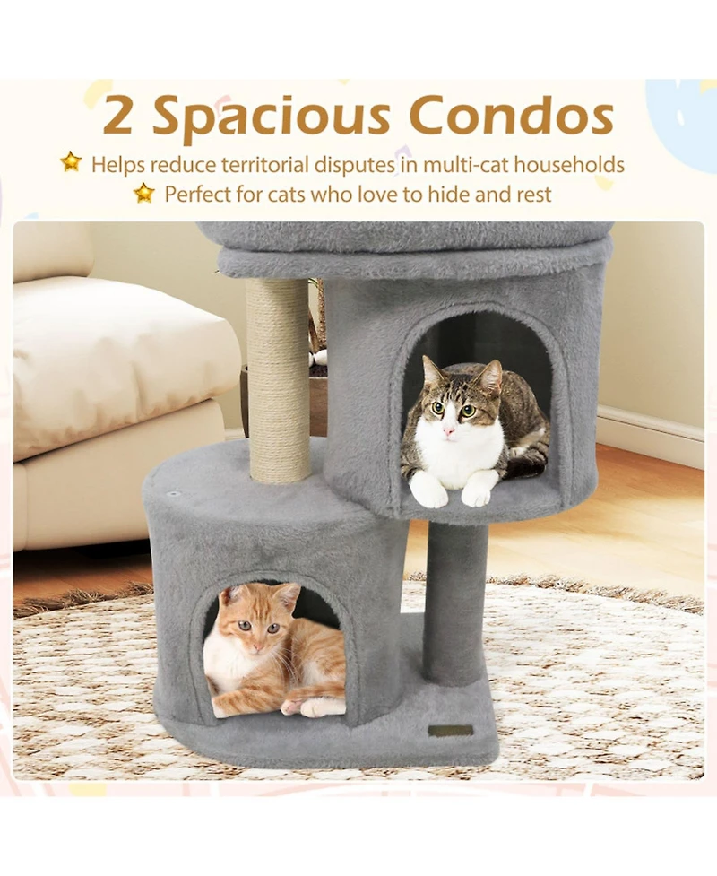 Hongge 26 Inch Cat Tower with Large Padded Perch Dual Condos and Sisal Scratching Posts