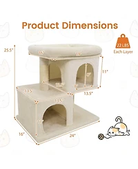 Hongge Space-Saving Modern Cat Tree with Upholstered Perch 2 Condos and Sisal Posts