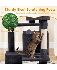 Hongge 52 Inch Cat Tree Tower with Dual Hideaway Caves Padded Perches and Sisal Posts