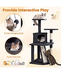 Hongge 44 Inch Kitten Tower with Central Condo 2 Plush Perches and Sisal Scratching Posts