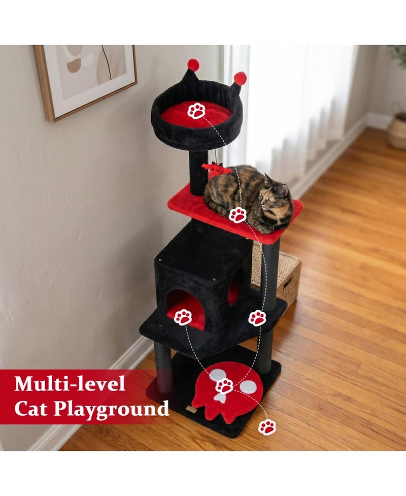 Hongge 57 Inch Spooky Cat Tower with Spider Toy Ghost Platform and Scratching Posts