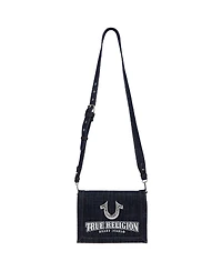 True Religion Bling Horseshoe Denim Messenger Bag with Adjustable Strap