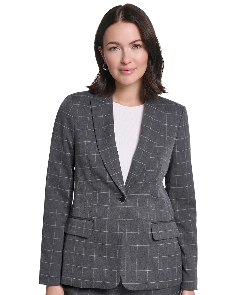 Calvin Klein Women's One-Button Notch Lapel with Front Pockets Jacket