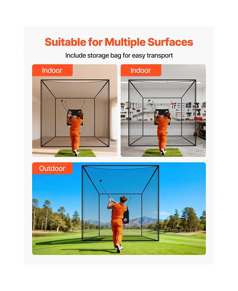 Sevorley Golf Practice Cage, 10 x 10 x 10 ft Hitting Net with Golf and 9-Hole Baseball Targets
