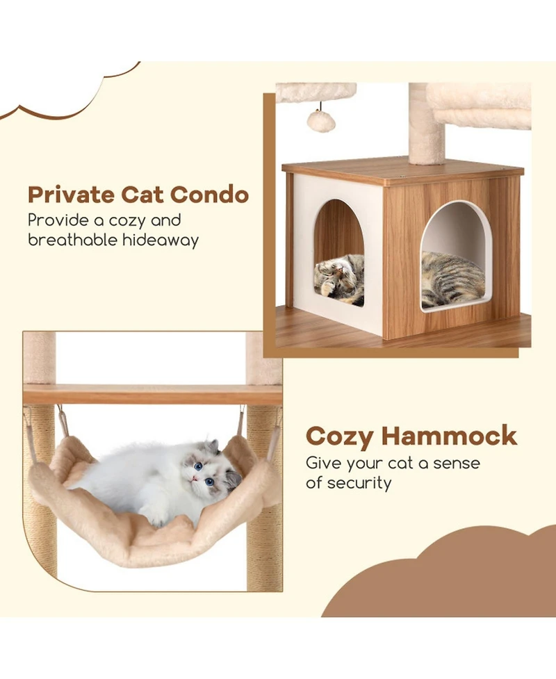 Hongge 68 Inch Cat Tree with 3 Padded Perches Private Condo and Sisal Scratching Posts
