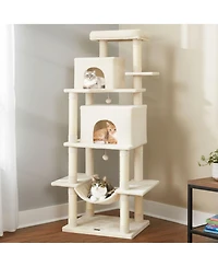 Hongge 70 Inch Large Cat Tree with Dual Condos Hammock and Sisal Scratching Posts