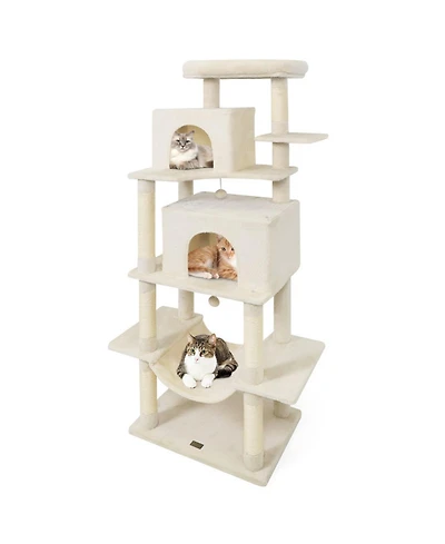 Hongge 70 Inch Large Cat Tree with Dual Condos Hammock and Sisal Scratching Posts