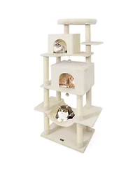 Hongge 70 Inch Large Cat Tree with Dual Condos Hammock and Sisal Scratching Posts