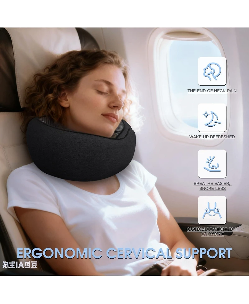 Piscifun Memory Foam Travel Neck Pillow For Airplane Car Home Adjustable Support Washable Portable