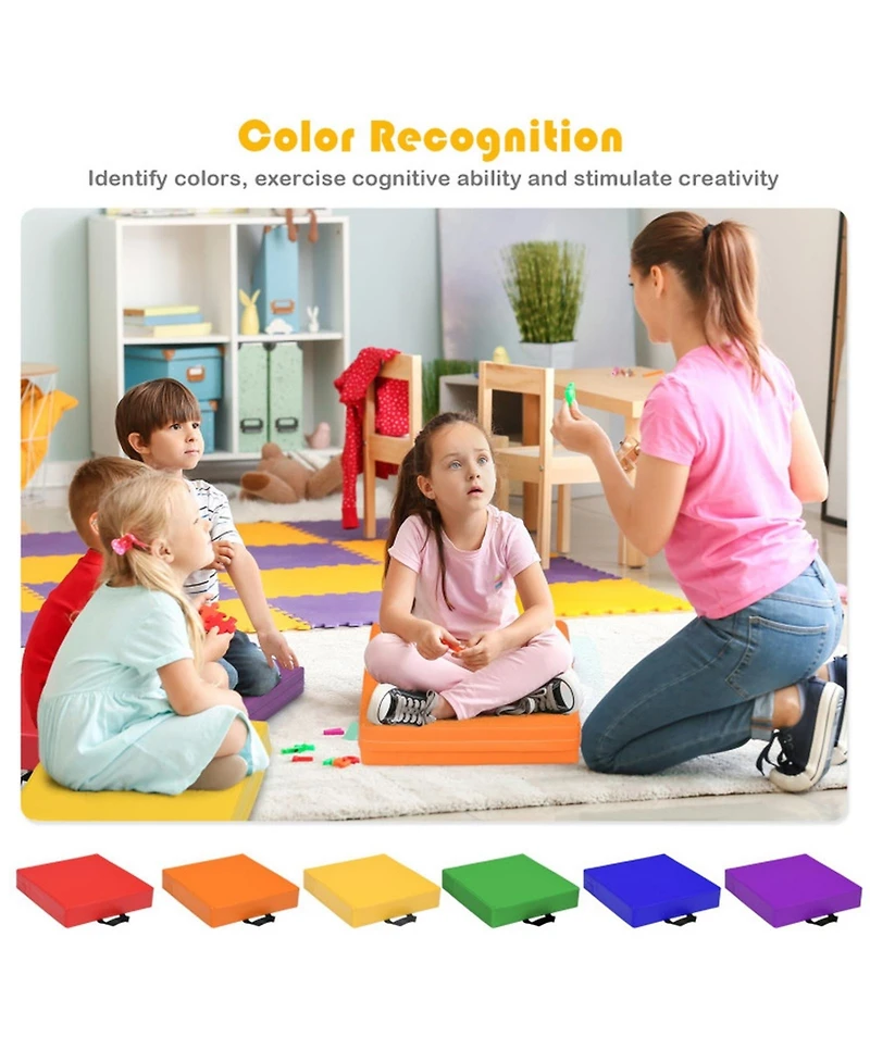 Gouun Toddler 6 Piece 15 Inch Square Toddler Floor Cushions Set with Carry Handles
