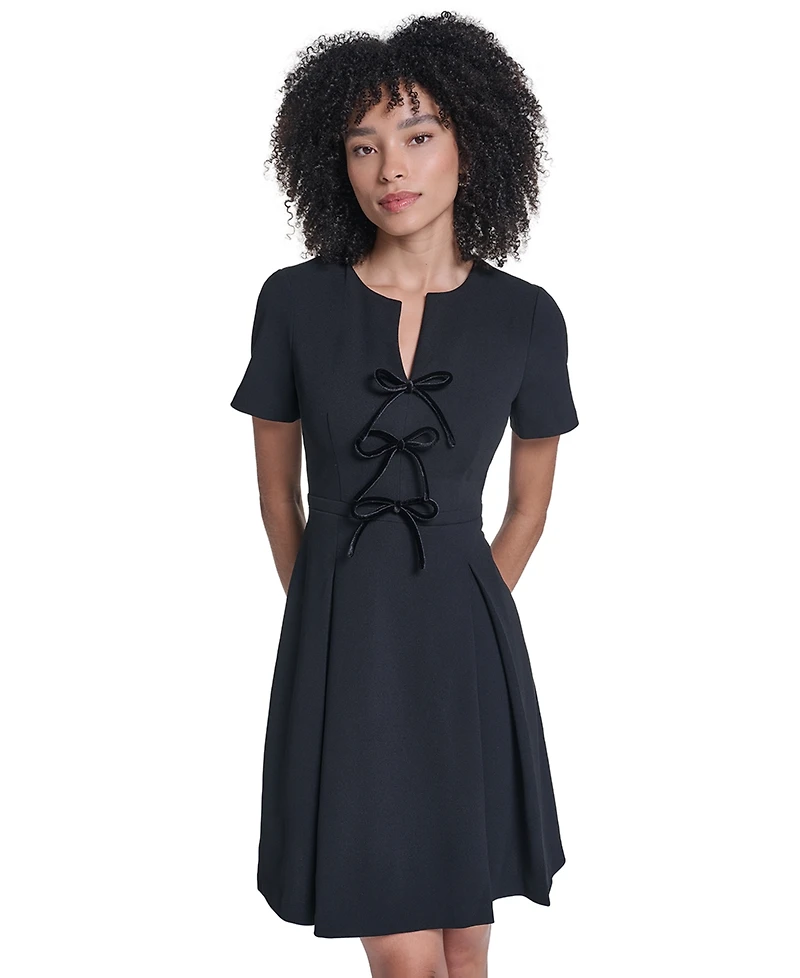 Karl Lagerfeld Paris Women's Scuba Crepe Stretch Velvet Bows Short Dress