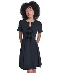 Karl Lagerfeld Paris Women's Scuba Crepe Stretch Velvet Bows Short Dress