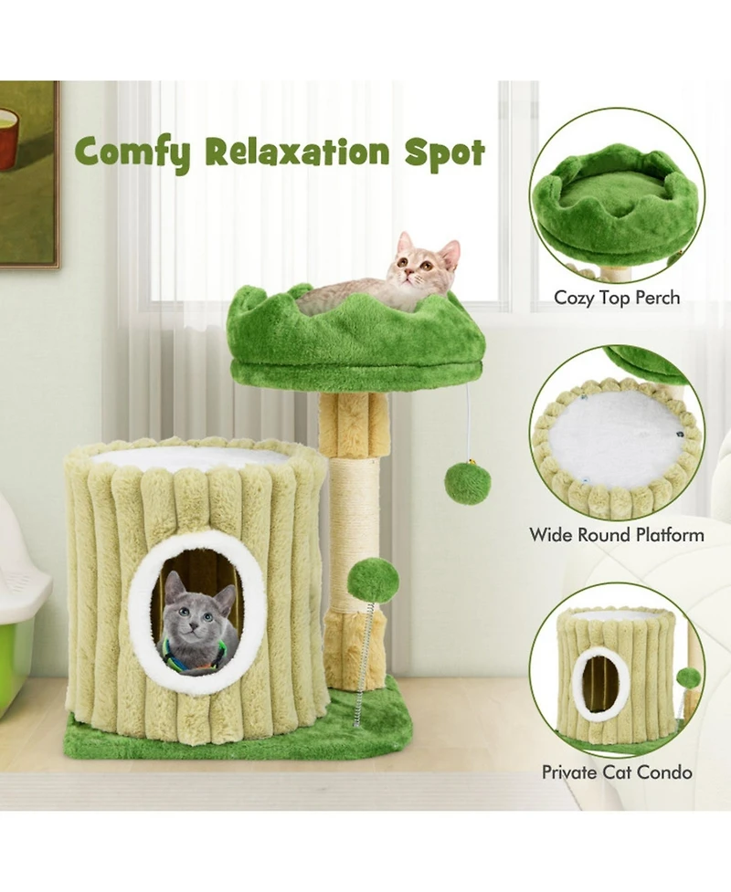 Hongge Compact Cat Tree with Plush Perch Cozy Condo and Sisal Scratching Posts