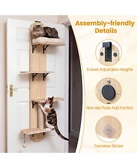 Hongge Door-Hanging Cat Climber 4-Level Adjustable Height with Plush Bed and Jute Post