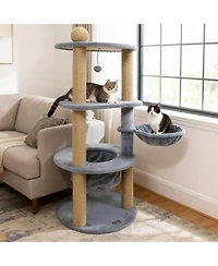 Hongge 47 Inch Cat Tower with Cozy Cat Nest Top Perch and Jute Scratching Posts