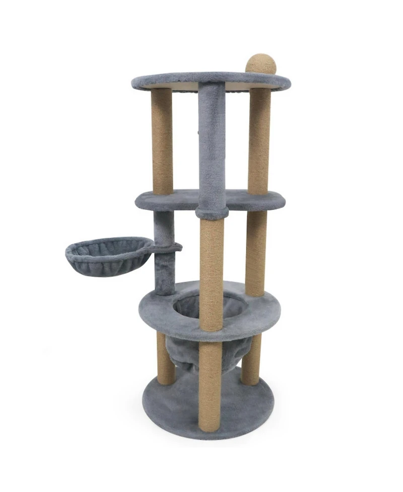 Hongge 47 Inch Cat Tower with Cozy Cat Nest Top Perch and Jute Scratching Posts