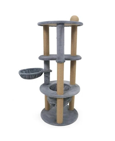 Hongge 47 Inch Cat Tower with Cozy Cat Nest Top Perch and Jute Scratching Posts