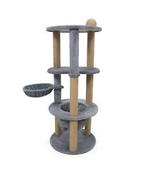 Hongge 47 Inch Cat Tower with Cozy Cat Nest Top Perch and Jute Scratching Posts